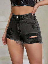 Distressed Raw Hem High Rise Denim Shorts Denim Shorts