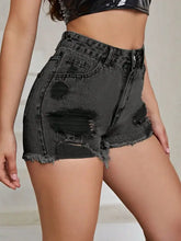 Distressed Raw Hem High Rise Denim Shorts Denim Shorts