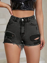 Distressed Raw Hem High Rise Denim Shorts Denim Shorts