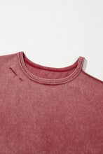 Distressed Red Cold Shoulder Oversized Cotton T Shirt for Women
