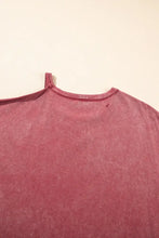 Distressed Red Cold Shoulder Oversized Cotton T Shirt for Women Woman T Shirts