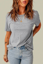 Distressed light grey short-sleeve round neck tee