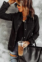 Distressed Snap Down Denim Jacket Woman Outerwear
