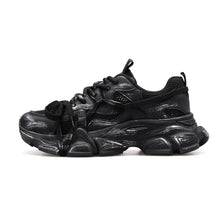 Distressed White Chunky Sneakers for Women with Black Soles Black