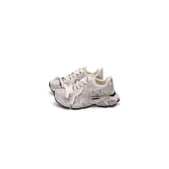 Distressed White Chunky Sneakers for Women with Black Soles Beige