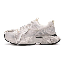 Distressed White Chunky Sneakers for Women with Black Soles