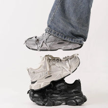 Distressed White Chunky Sneakers for Women with Black Soles