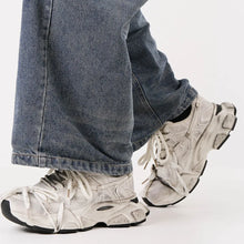 Distressed White Chunky Sneakers for Women with Black Soles