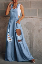 Distressed Wide Leg Denim Overalls Denim Overalls