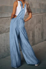 Distressed Wide Leg Denim Overalls Light Denim Overalls