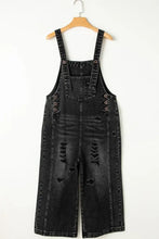 Distressed Wide Strap Denim Overalls Denim Overalls