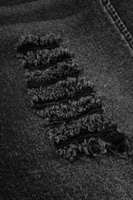 Distressed wide strap denim overalls with frayed cropped legs