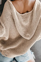 Distressed Zip Up Drawstring Hooded Cardigan Woman Outerwear