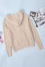 Distressed Zip Up Drawstring Hooded Cardigan Woman Outerwear