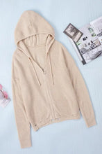 Distressed Zip Up Drawstring Hooded Cardigan Woman Outerwear