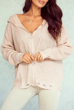 Distressed Zip Up Drawstring Hooded Cardigan Woman Outerwear