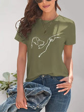 Olive green short-sleeve dog graphic round neck t-shirt with white paw-hand print