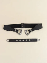 Black double buckle PU leather belt with silver buckles for women