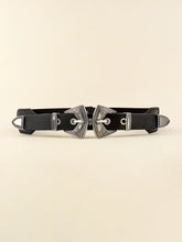 Double buckle PU leather belt with silver western buckles