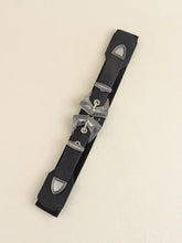 Black double buckle PU leather belt with silver buckles