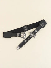 Double buckle PU leather belt with silver western buckles for women