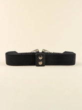 Black double buckle PU leather belt with silver western buckles