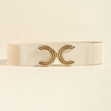 Cream double C buckle elastic belt for women
