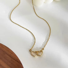 Double heart inlaid 18k gold-plated zircon necklace with diamond accents