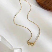 Double heart inlaid 18k gold-plated zircon necklace