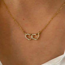 Double heart inlaid 18k gold-plated zircon necklace with rhinestones