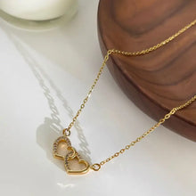 Double heart inlaid 18k gold-plated zircon necklace with gemstone pendants