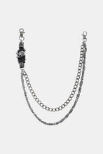 Double layer alloy chain belt with skull charm and leather accents