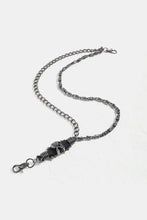 Double layer alloy chain belt with skull charm and leather accents