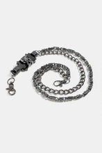 Double layer alloy chain belt with silver skull charm and black leather accents