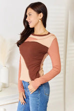 Double Take Color Block Exposed Seam Long Sleeve Top Woman Blouses
