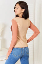 Double Take Color Block Exposed Seam Long Sleeve Top Woman Blouses