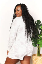 White double take floral long sleeve top with subtle leaf pattern and lace trim cuffs in shorts loungewear set