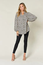 Women’s long-sleeved leopard print blouse with relaxed fit and balloon sleeves in double take full size style