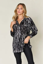 Black and white tie-dye patterned long-sleeved cotton button-up shirt from double take full size printed collection