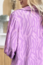 Double take plus size blouse in soft lavender with bold zebra print and puffed sleeves perfect for jeans size styling