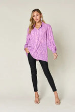 Lavender double take full size printed smocked blouse with zebra print and puffed sleeves ideal for jeans size styling