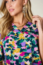Double take full size printed v-neck short sleeve side slit top in vibrant abstract floral print ideal for casual jeans size looks