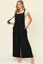 Black textured wide-leg Double Take jumpsuit, machine wash cold