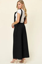 Black textured wide-leg Double Take jumpsuit, machine wash cold