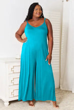 Vibrant teal Double Take spaghetti strap tied wide leg jumpsuit