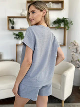 Light blue textured Double Take short-sleeve T-shirt and shorts set