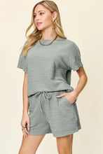 Gray textured short-sleeve Double Take T-shirt and drawstring shorts set