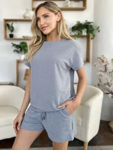 Light blue textured knit Double Take two-piece loungewear set
