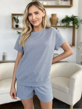 Light blue textured Double Take short-sleeve T-shirt and shorts set
