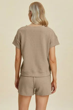 Beige textured knit short-sleeved top with geometric pattern from Double Take set